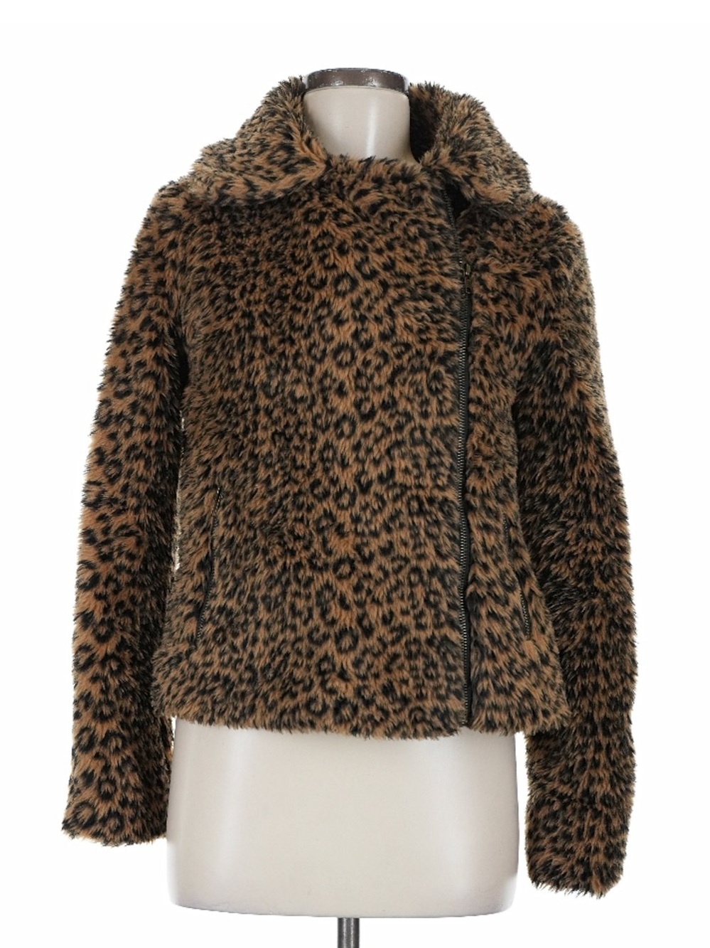 Cotton Candy Leopard Print Faux Fur zippered bomber biker Moto Jacket - Size M